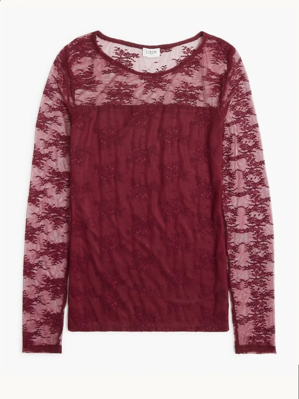 J. Crew Long-Sleeve Lace Lined Top in Vintage Burgundy